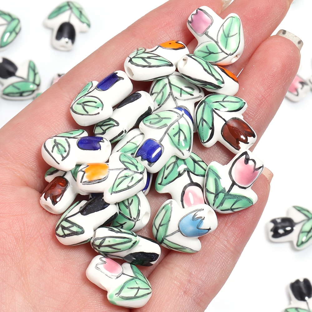 2pcs Ceramic Tulip Flower Beads for DIY Projects